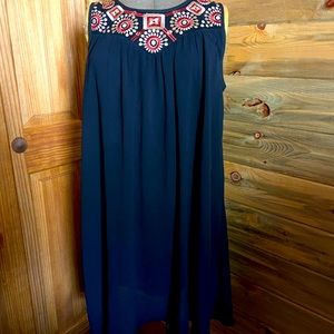 Wrangler black dress with embroidered collar.